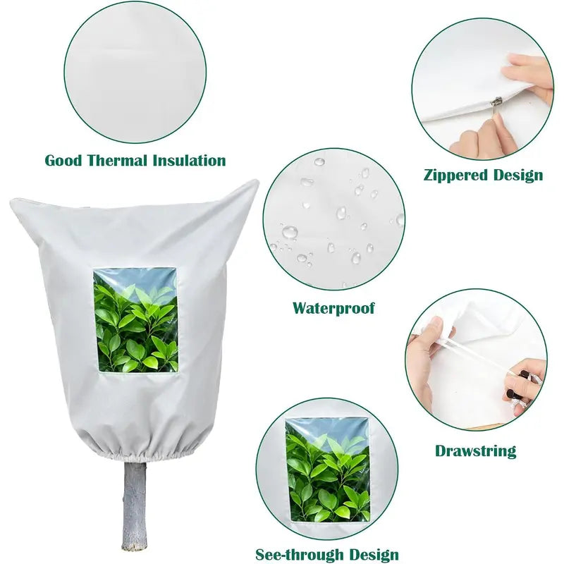 Plant Frost Protection Cover - Winter Freeze Guard Bag with Zipper & Transparent Panel for Trees, Shrubs & Plants