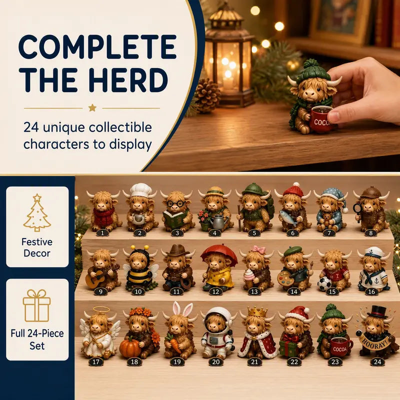 24-Day Highland Cow Advent Calendar – Christmas Countdown Gift Box