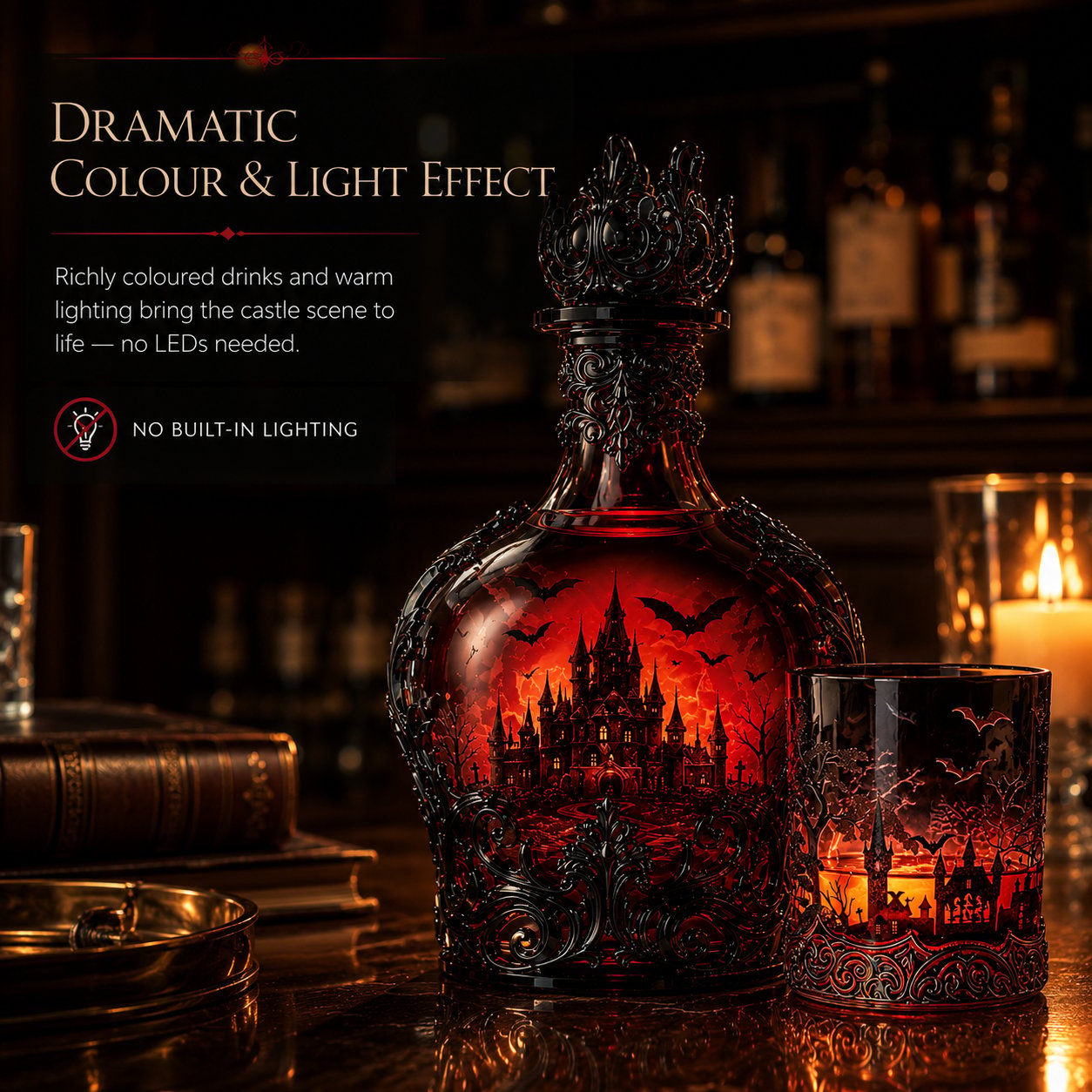 🦇 Gothic Vampire Castle Whisky Decanter & Tumbler – Free Shipping When You Choose the Bottle + Glass Set