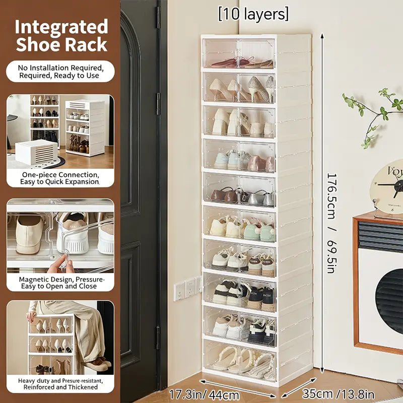 MiAoLi 10-Layer Folding Shoe Rack Organizer – 20-Pair Capacity Lockable Cabinet