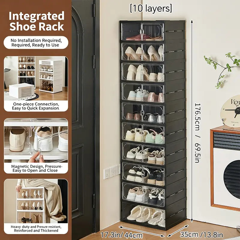 MiAoLi 10-Layer Folding Shoe Rack Organizer – 20-Pair Capacity Lockable Cabinet