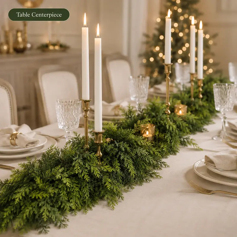 6 FT Artificial Cedar Garland 2 Pcs - Real Touch Winter Pine Greenery for Christmas Indoor & Outdoor Decor
