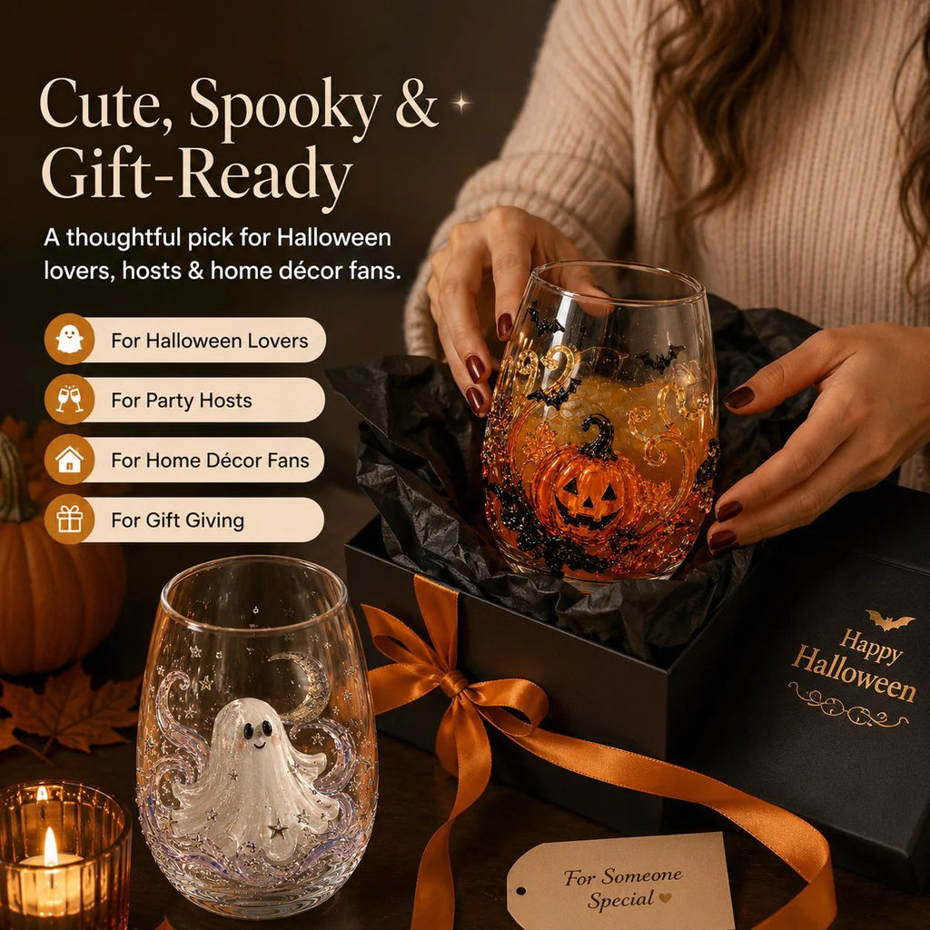 🔥LAST DAY 40% OFF - 🎃 3D Halloween Artisan Glass Cups, Festive Parties & Cozy Fall Home Bar Vibes