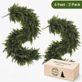 6 FT Artificial Cedar Garland 2 Pcs - Real Touch Winter Pine Greenery for Christmas Indoor & Outdoor Decor