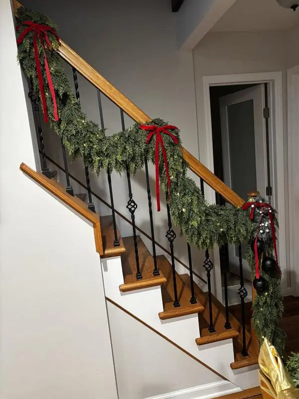 6 FT Artificial Cedar Garland 2 Pcs - Real Touch Winter Pine Greenery for Christmas Indoor & Outdoor Decor