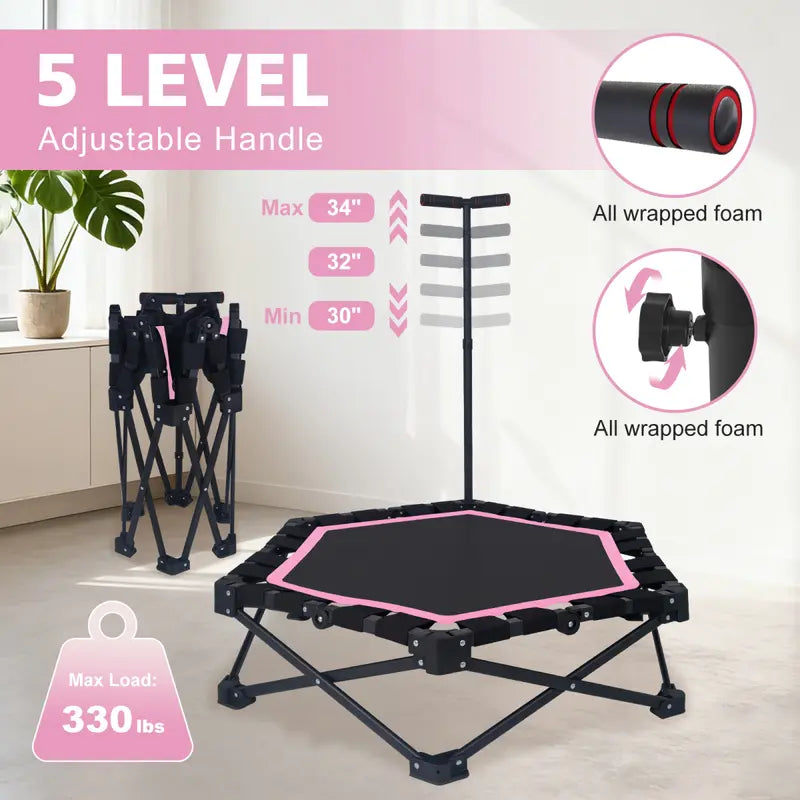 Foldable Fitness Trampoline with Adjustable T-Bar