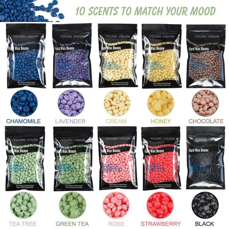 Hard Wax Beads for Hair Removal – 10-Piece Set, 10 Colors with Applicator Stick