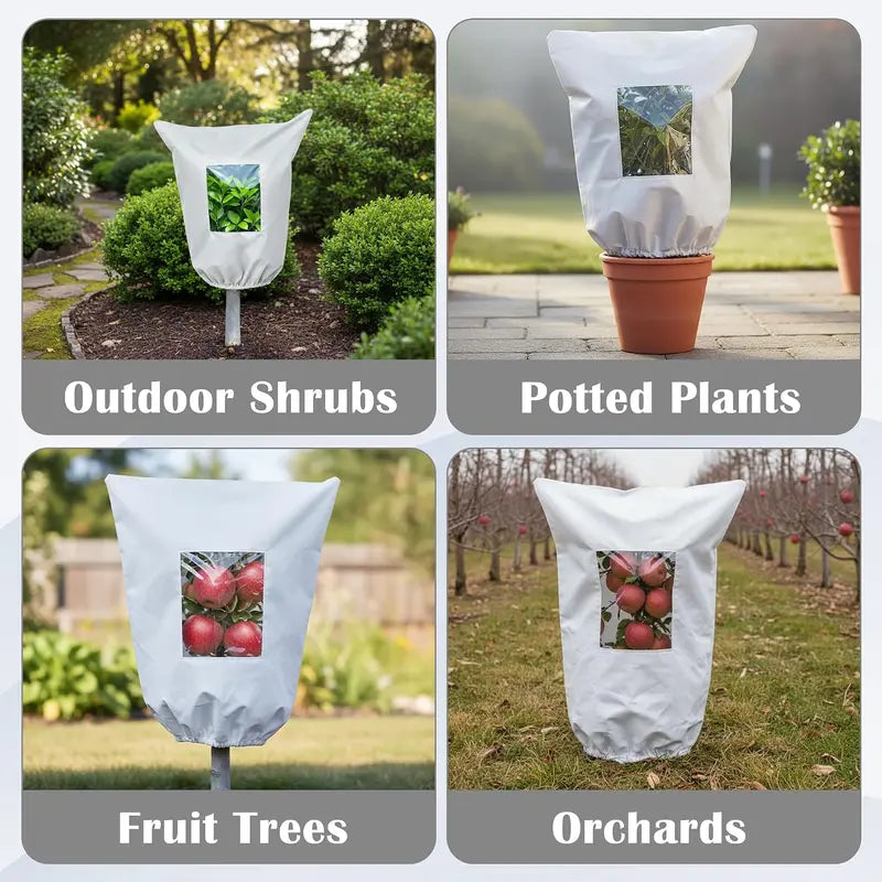 Plant Frost Protection Cover - Winter Freeze Guard Bag with Zipper & Transparent Panel for Trees, Shrubs & Plants
