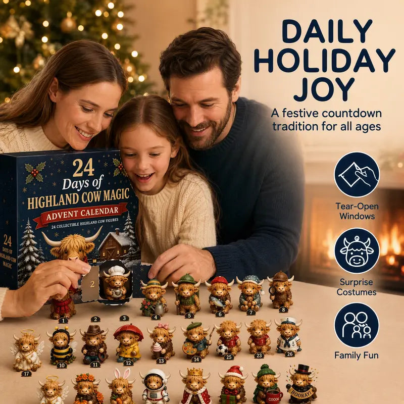 24-Day Highland Cow Advent Calendar – Christmas Countdown Gift Box