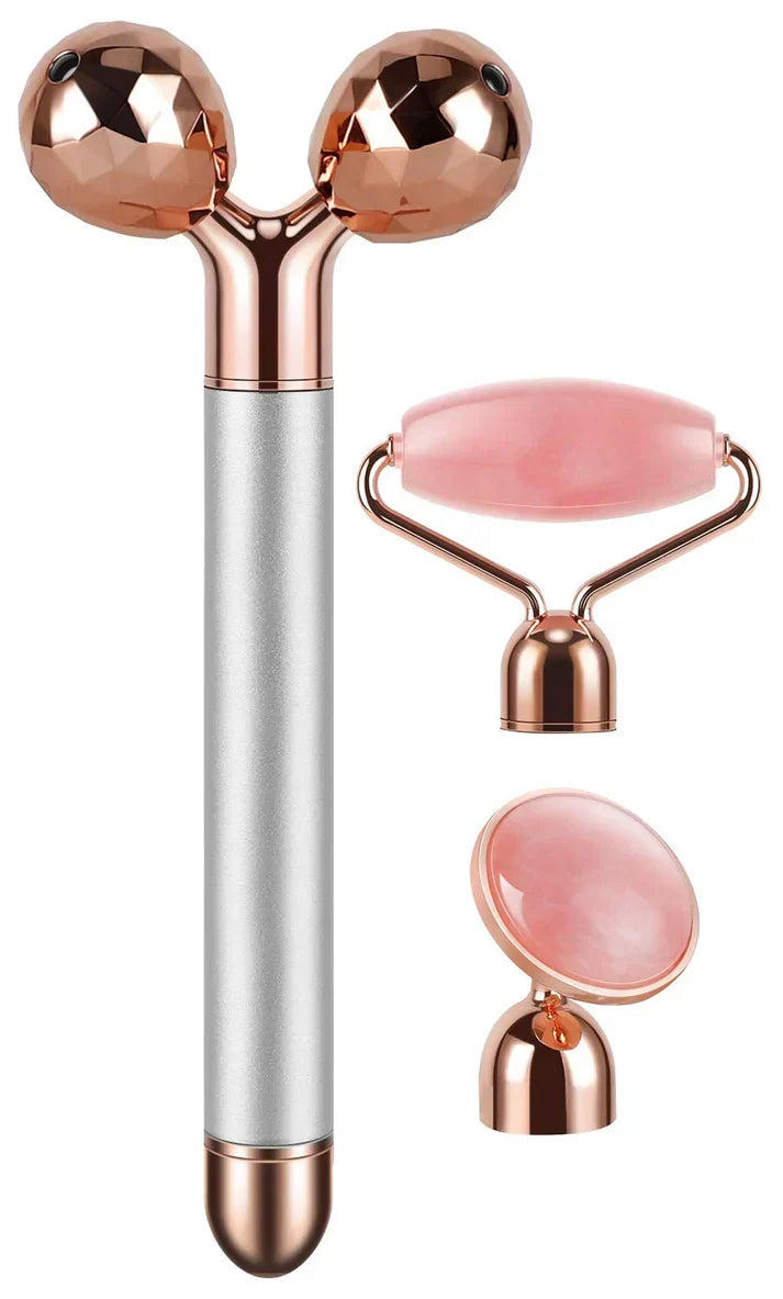 Medivita 3-in-1 Vibrating Rose Quartz Facial Roller