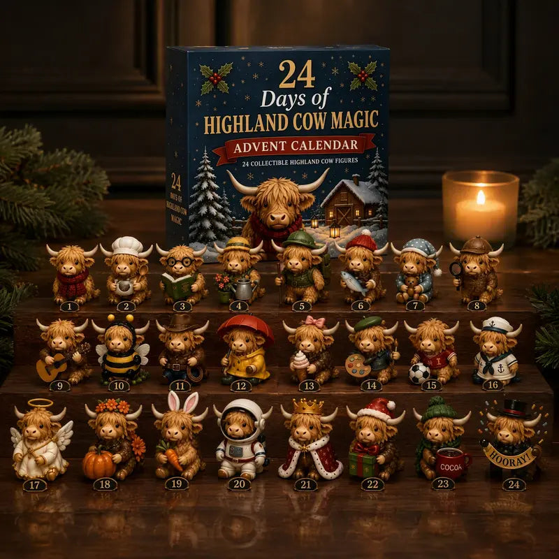 24-Day Highland Cow Advent Calendar – Christmas Countdown Gift Box