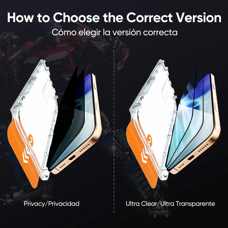 TRANSFORMERS Privacy Tempered Glass Screen Protector, 2-Pack for iPhone 13–17 Series