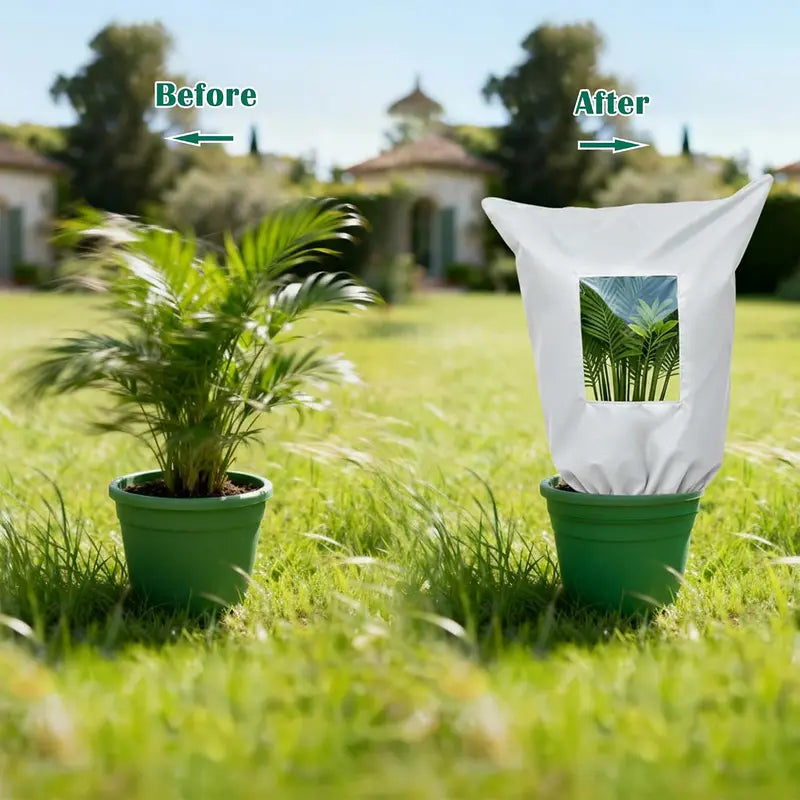 Plant Frost Protection Cover - Winter Freeze Guard Bag with Zipper & Transparent Panel for Trees, Shrubs & Plants