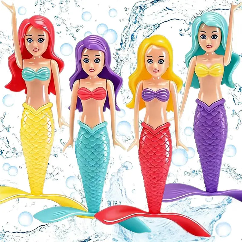 4 Counts Colorful Mermaid Dive Bath Toys - Pool Swimming Games for Boys Girls Teens Adults