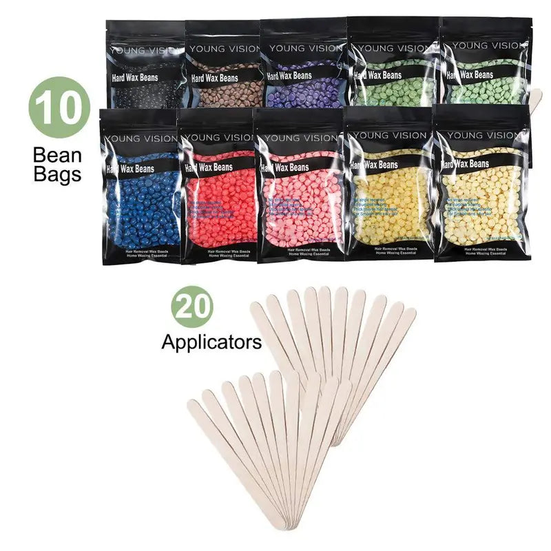 Hard Wax Beads for Hair Removal – 10-Piece Set, 10 Colors with Applicator Stick