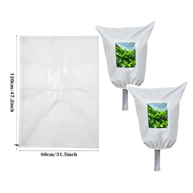 Plant Frost Protection Cover - Winter Freeze Guard Bag with Zipper & Transparent Panel for Trees, Shrubs & Plants