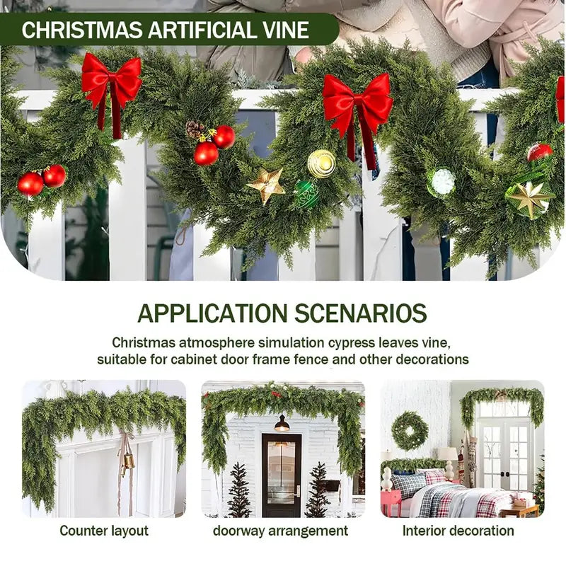 6 FT Artificial Cedar Garland 2 Pcs - Real Touch Winter Pine Greenery for Christmas Indoor & Outdoor Decor