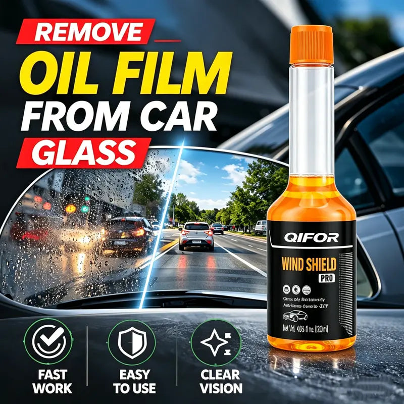 QIFOR Glass Cleaner - Oil Film Remover, Insect Glue Remover, Anti-Freeze & Hydrophobic Car Glass Cleaner