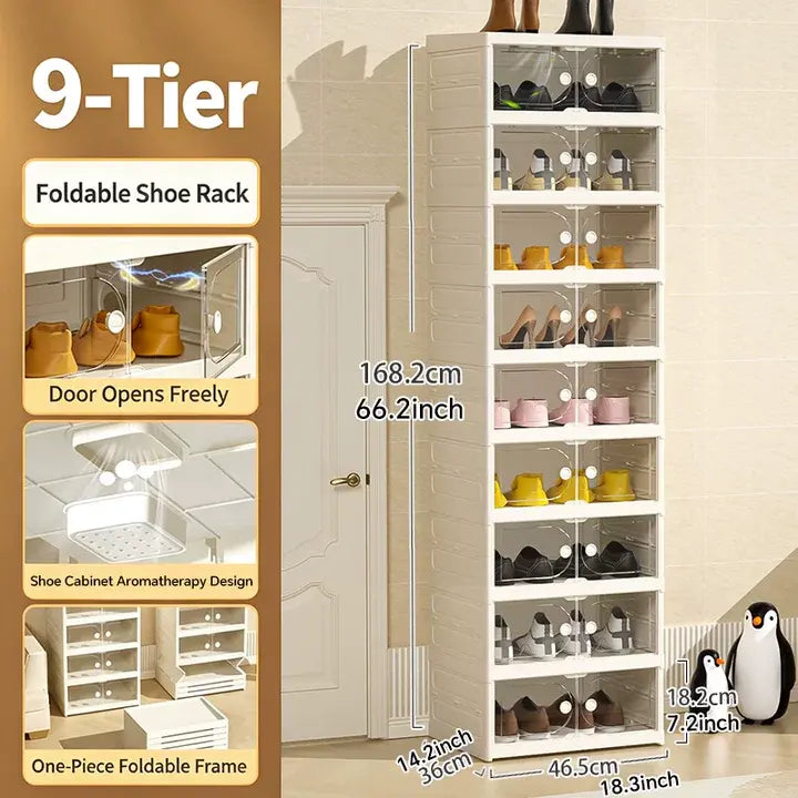 MiAoLi 10-Layer Folding Shoe Rack Organizer – 20-Pair Capacity Lockable Cabinet