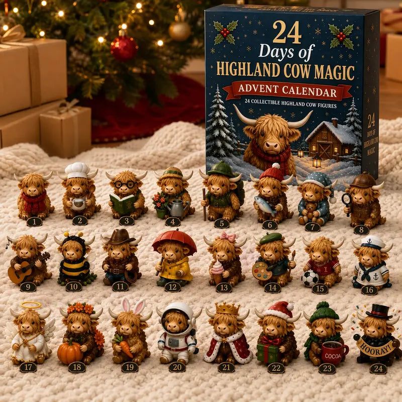 24-Day Highland Cow Advent Calendar – Christmas Countdown Gift Box