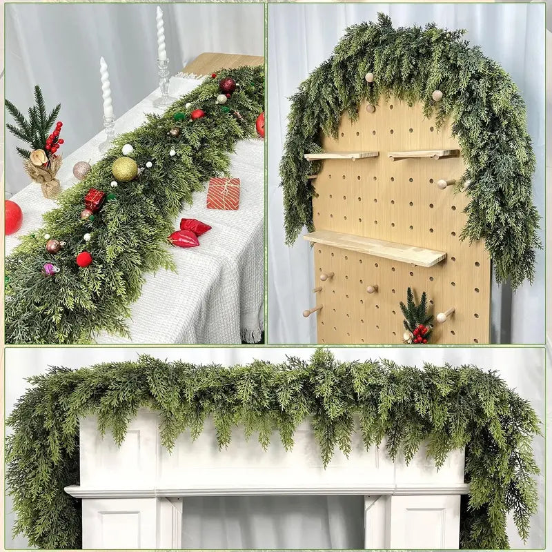 6 FT Artificial Cedar Garland 2 Pcs - Real Touch Winter Pine Greenery for Christmas Indoor & Outdoor Decor