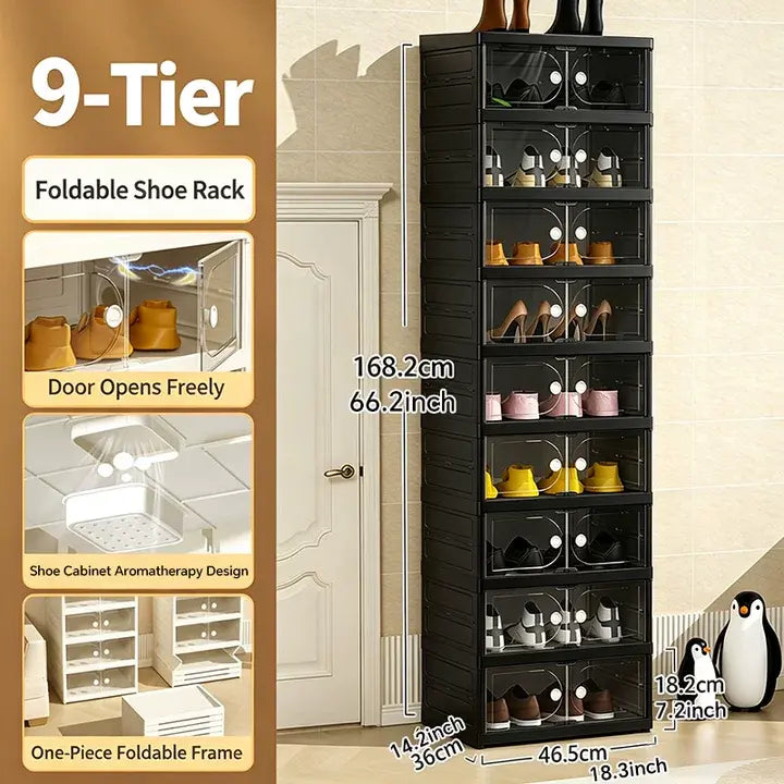 MiAoLi 10-Layer Folding Shoe Rack Organizer – 20-Pair Capacity Lockable Cabinet