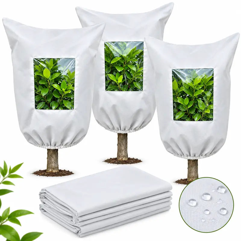 Plant Frost Protection Cover - Winter Freeze Guard Bag with Zipper & Transparent Panel for Trees, Shrubs & Plants