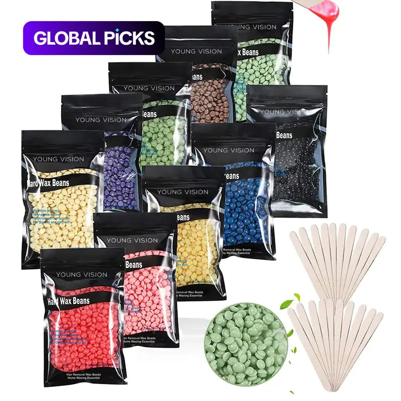 Hard Wax Beads for Hair Removal – 10-Piece Set, 10 Colors with Applicator Stick