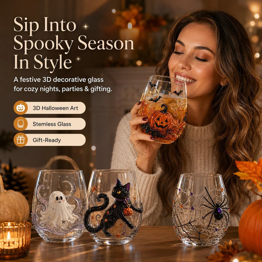 🔥LAST DAY 40% OFF - 🎃 3D Halloween Artisan Glass Cups, Festive Parties & Cozy Fall Home Bar Vibes