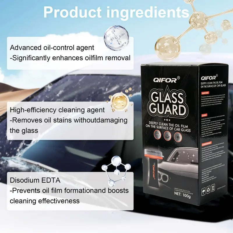 Windshield Oil Film Eraser Wand Pro Kit - All-in-1 Car Glass Cleaning Kit with Degreaser, Bug Remover & Rain Prep