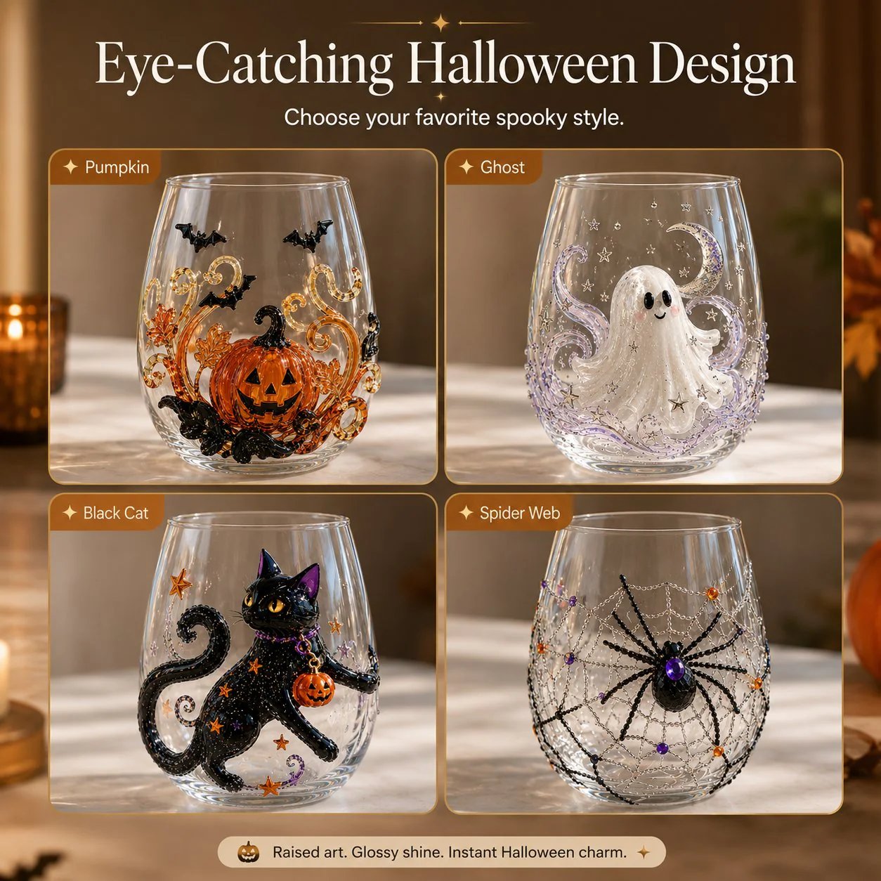🔥LAST DAY 40% OFF - 🎃 3D Halloween Artisan Glass Cups, Festive Parties & Cozy Fall Home Bar Vibes