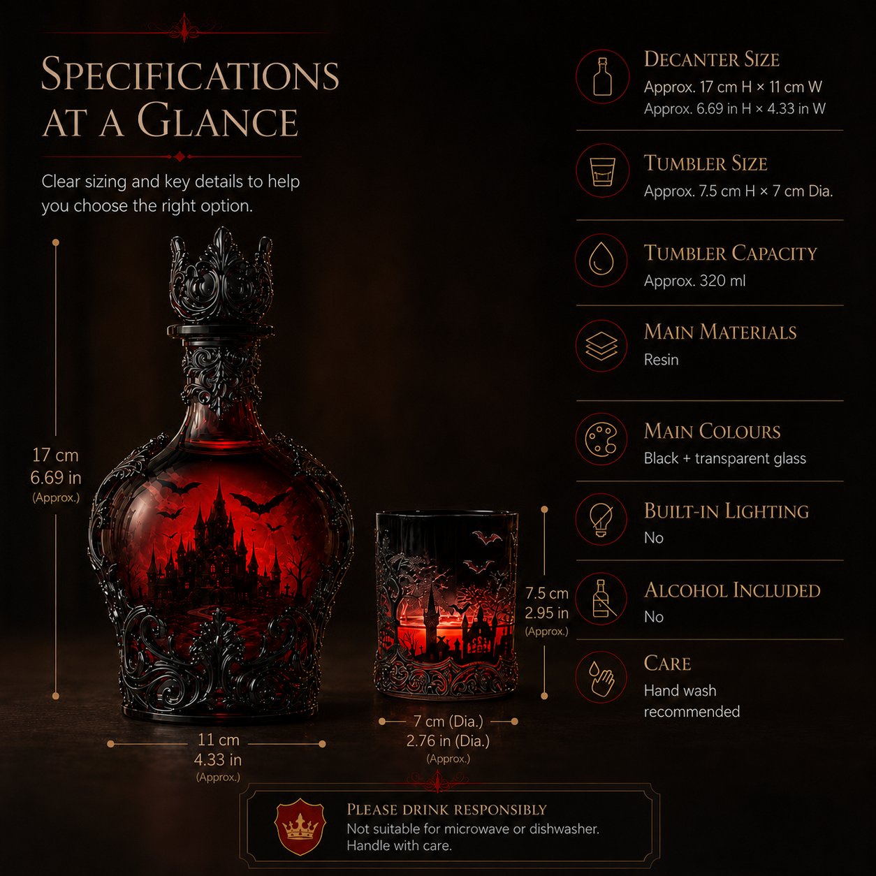 🦇 Gothic Vampire Castle Whisky Decanter & Tumbler – Free Shipping When You Choose the Bottle + Glass Set