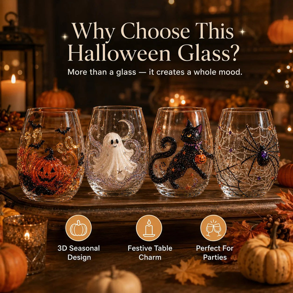 🔥LAST DAY 40% OFF - 🎃 3D Halloween Artisan Glass Cups, Festive Parties & Cozy Fall Home Bar Vibes