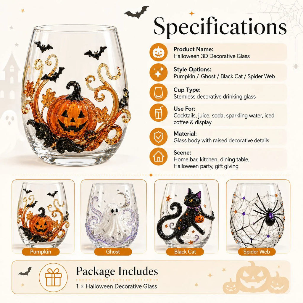 🔥LAST DAY 40% OFF - 🎃 3D Halloween Artisan Glass Cups, Festive Parties & Cozy Fall Home Bar Vibes