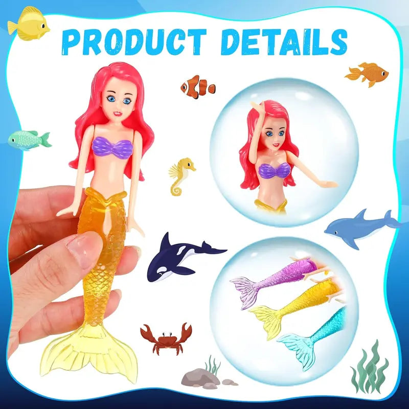 4 Counts Colorful Mermaid Dive Bath Toys - Pool Swimming Games for Boys Girls Teens Adults