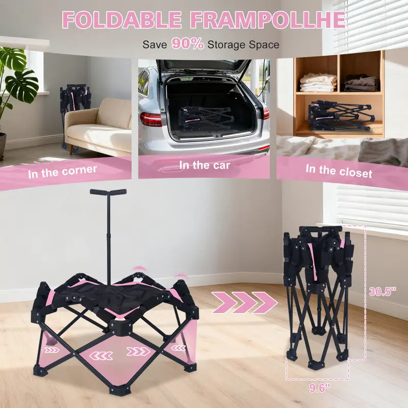 Foldable Fitness Trampoline with Adjustable T-Bar
