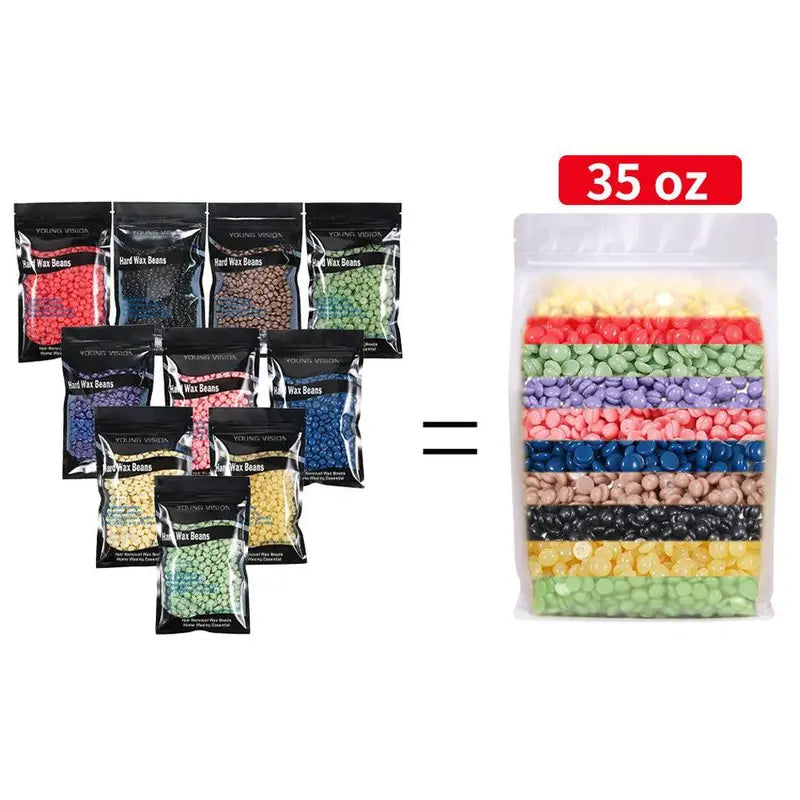 Hard Wax Beads for Hair Removal – 10-Piece Set, 10 Colors with Applicator Stick