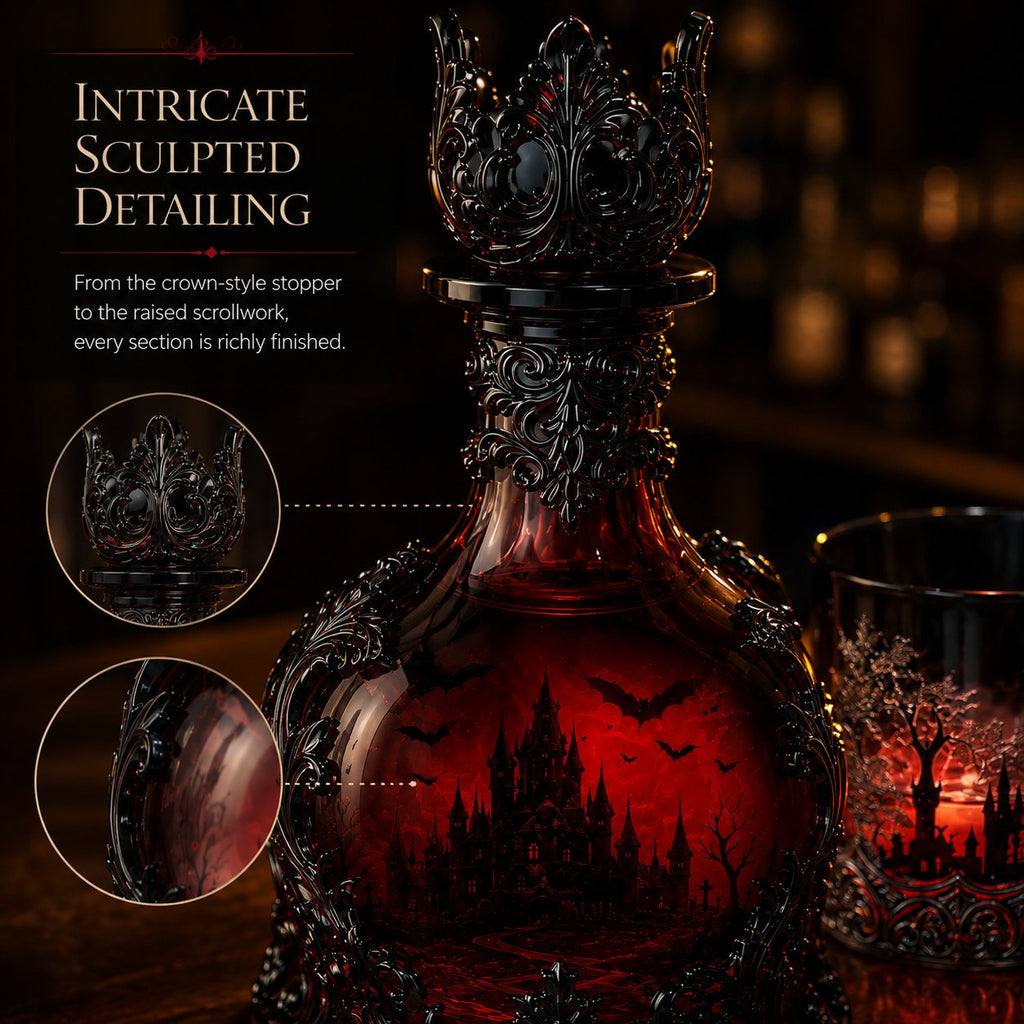 🦇 Gothic Vampire Castle Whisky Decanter & Tumbler – Free Shipping When You Choose the Bottle + Glass Set