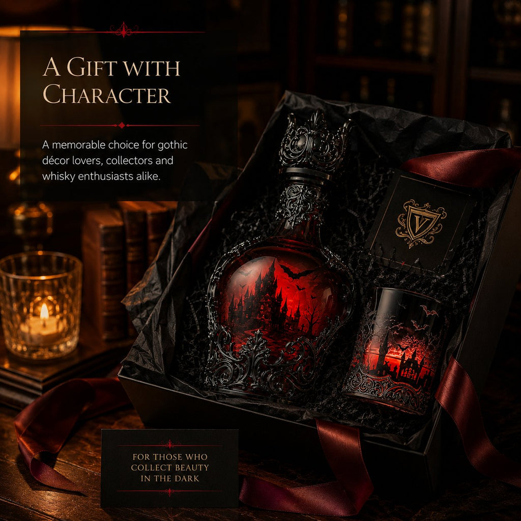 🦇 Gothic Vampire Castle Whisky Decanter & Tumbler – Free Shipping When You Choose the Bottle + Glass Set